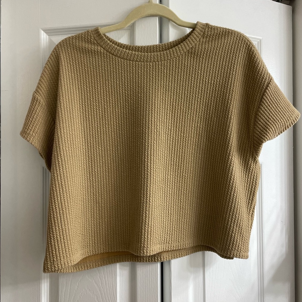Tan Cropped Textured Top